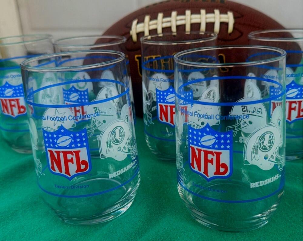 Vintage 1988 NFL American Conference Eastern Division Glasses Set of 6 Mint
